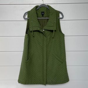 Eileen Fisher Green Quilted Silk Vest Large Coat
